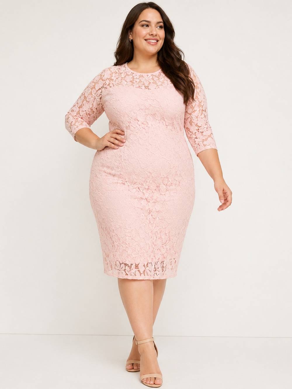 Lane Bryant Beauticurve Pink Lace Dress 3/4 Sleeve Size 28 NWT
